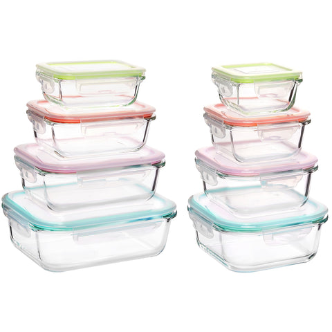 Vtopmart 8-pack glass containers keep leftovers fresh and visible in the fridge.