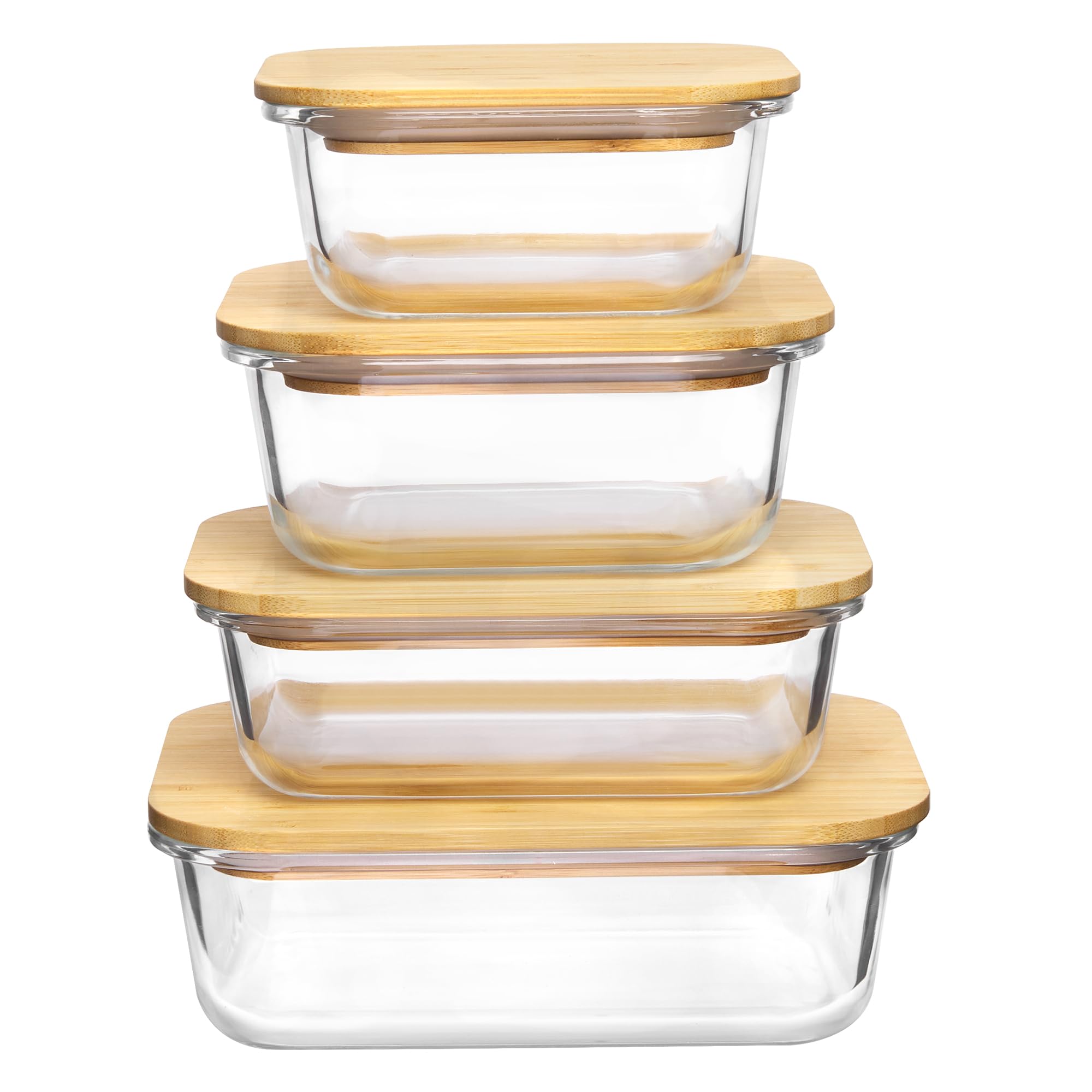 Vtopmart rectangular 35oz glass container with bamboo lid for meal prep and leftovers.