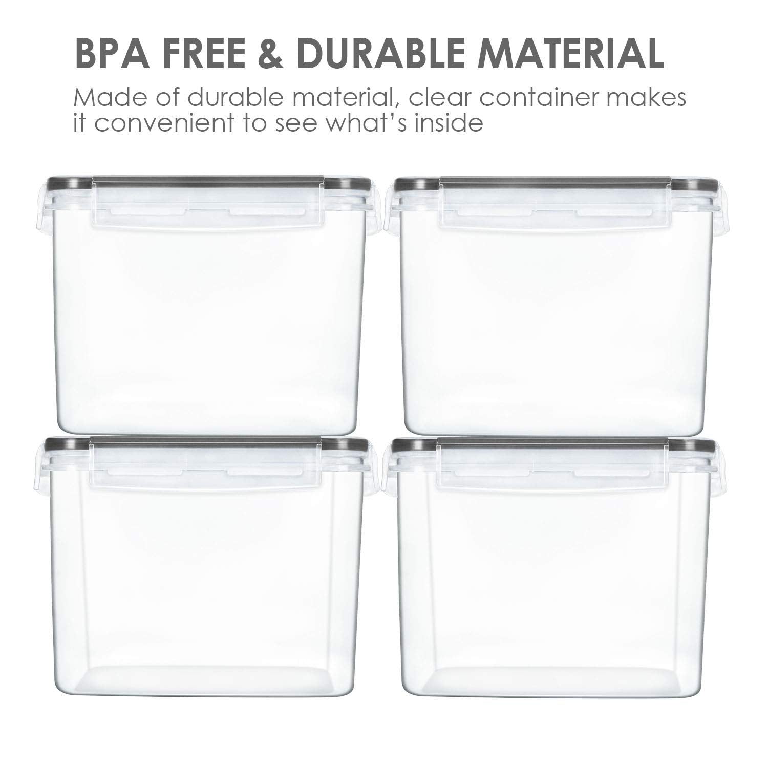Vtopmart side-locking lids with silicone gasket seal contents against moisture.