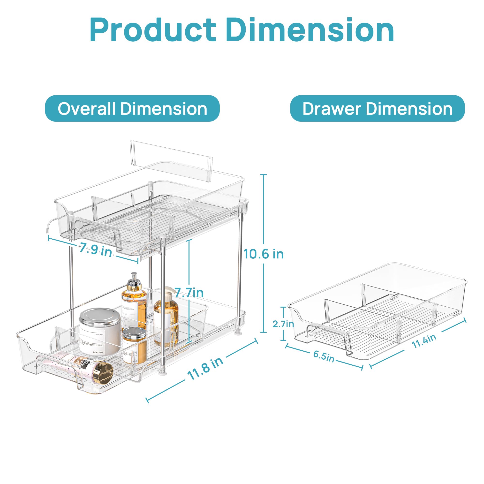 Vtopmart sliding drawer two-tier organizer showing clear visibility