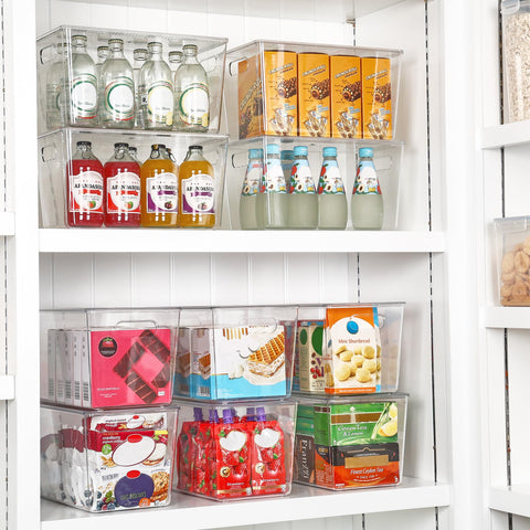 Vtopmart transparent bin stack allows vertical storage to maximize cabinet space.