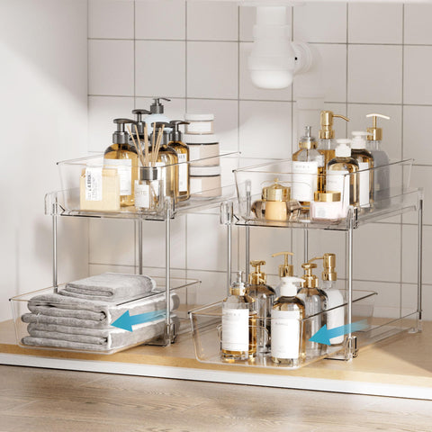 Vtopmart under-sink storage organizer in clear PET design saves space under the sink.