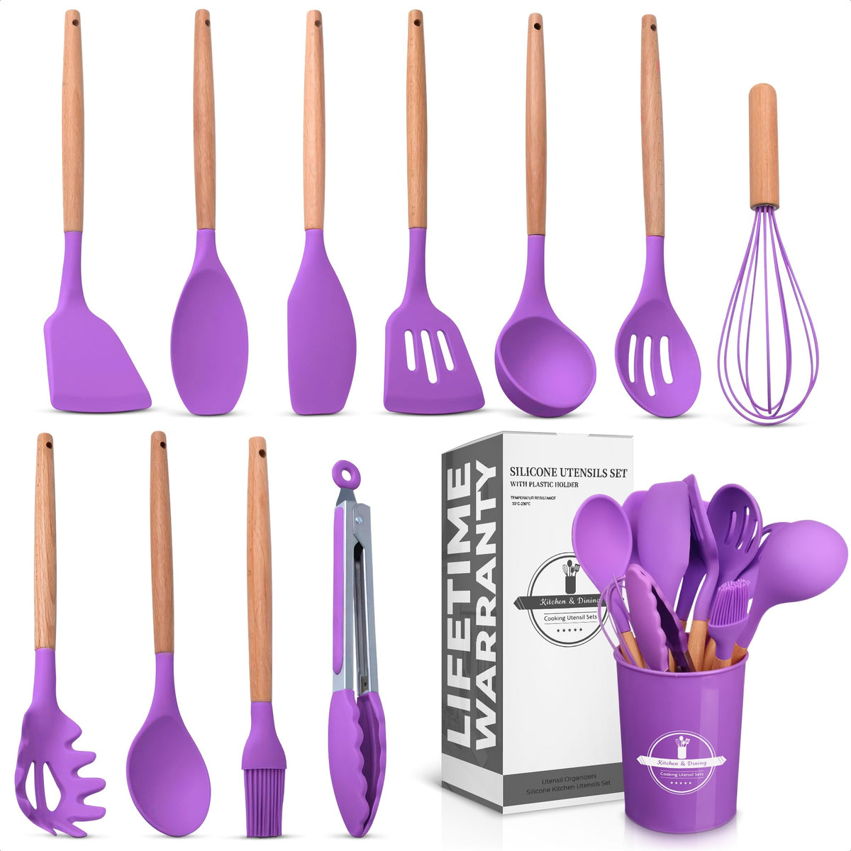 V TOWER 12-piece purple silicone utensils set for nonstick cookware and easy stirring