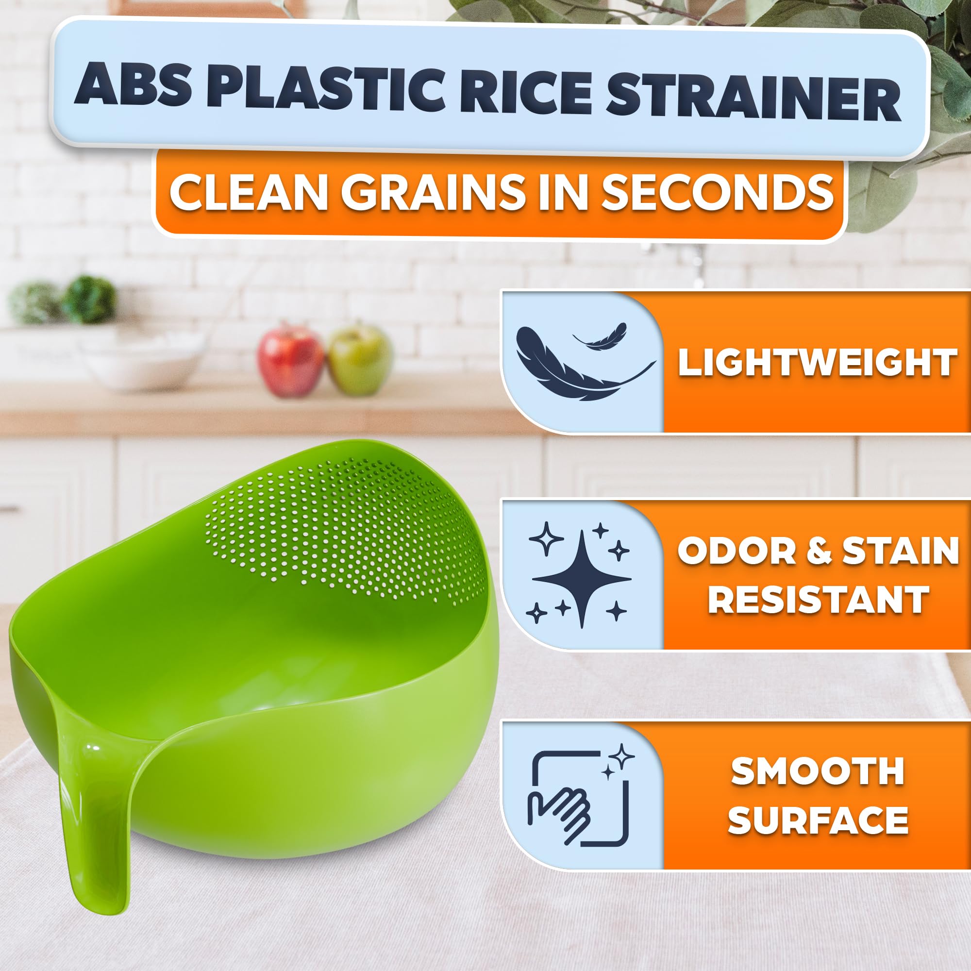 V TOWER green-rice-colander with textured grip during washing
