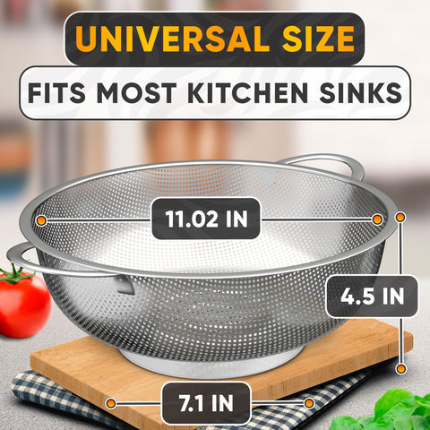 V TOWER no-tip base keeps the colander steady on the counter