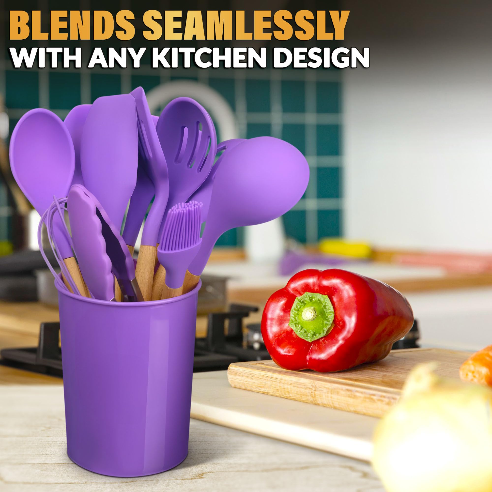 V TOWER purple heat resistant utensils endure high heat up to 446 F