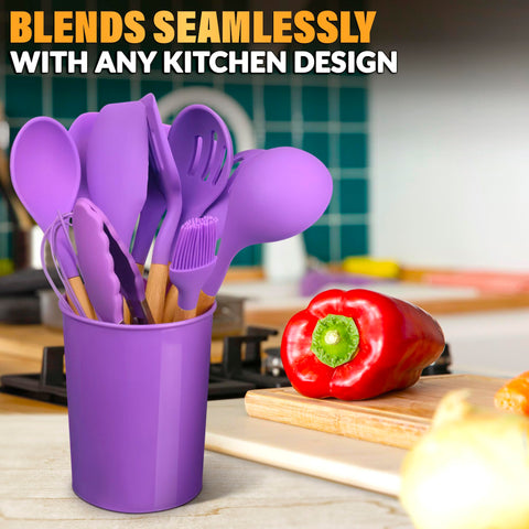 V TOWER purple heat resistant utensils endure high heat up to 446 F