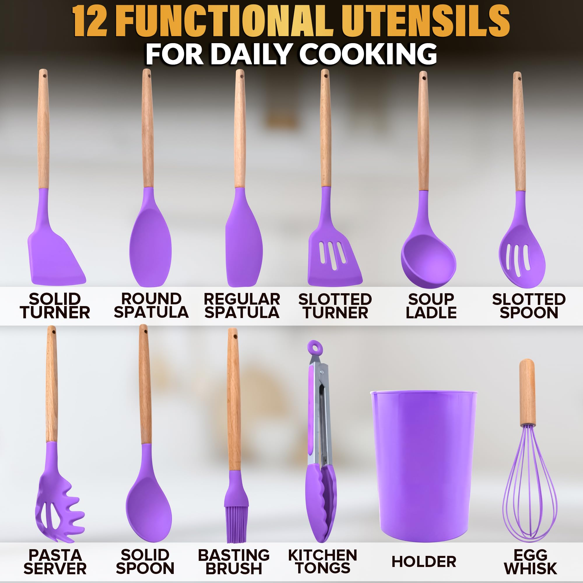 V TOWER purple silicone utensils holder keeps tools within reach on the counter