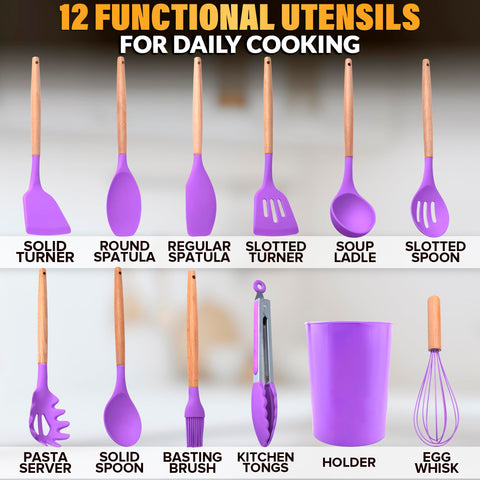 V TOWER purple silicone utensils holder keeps tools within reach on the counter