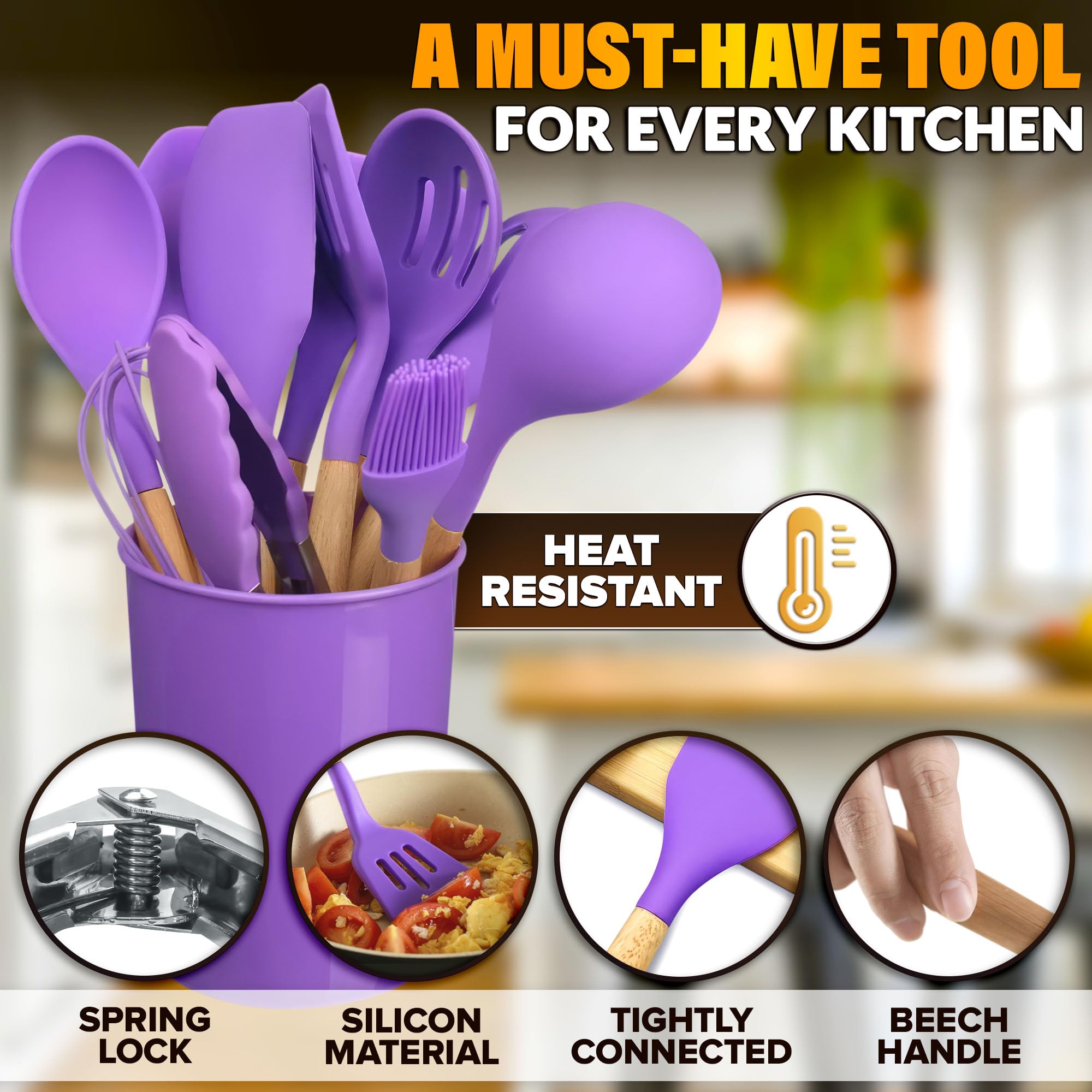 V TOWER purple silicone spatula for flipping and scraping delicate surfaces