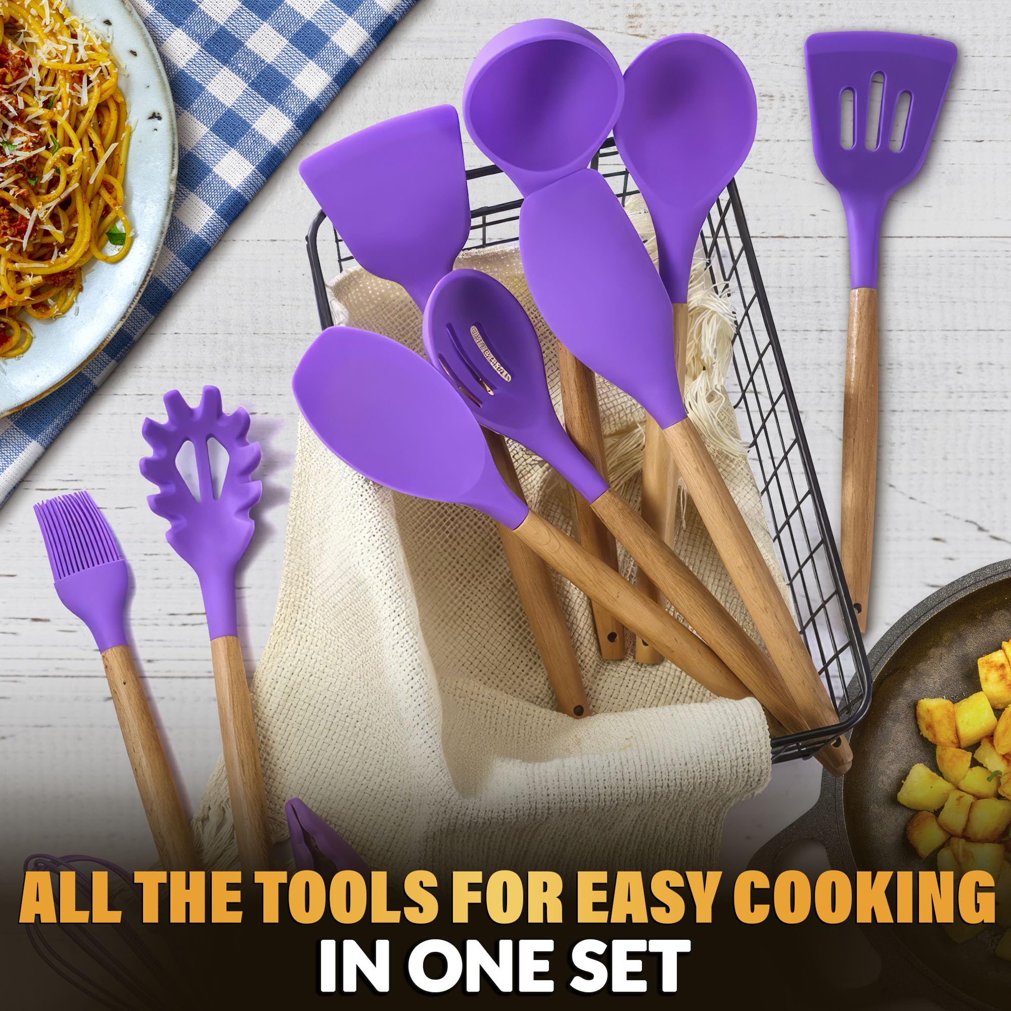 V TOWER purple silicone whisk for smooth batter and emulsions