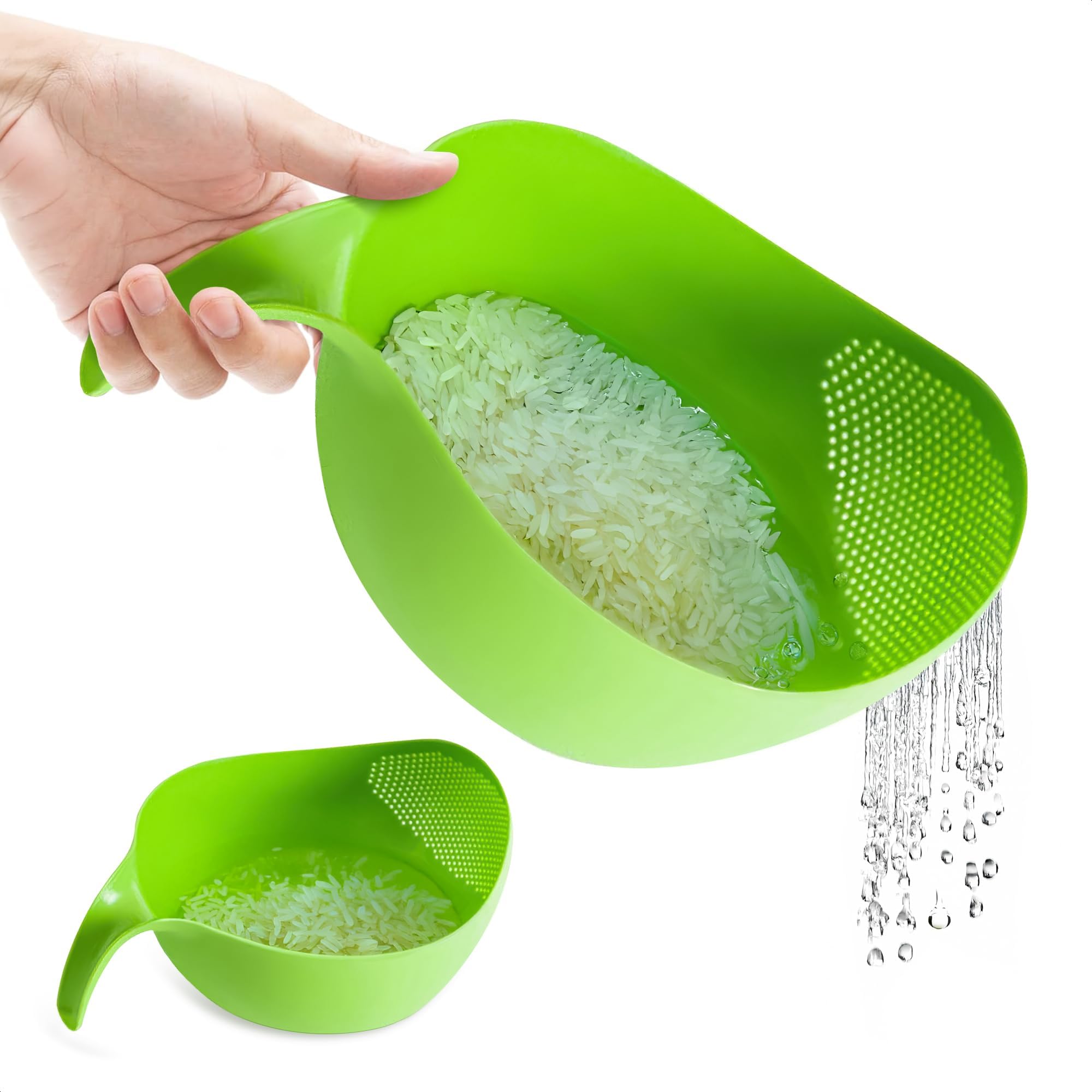 V TOWER rice-strainer-handle shows easy rinsing and a secure grip