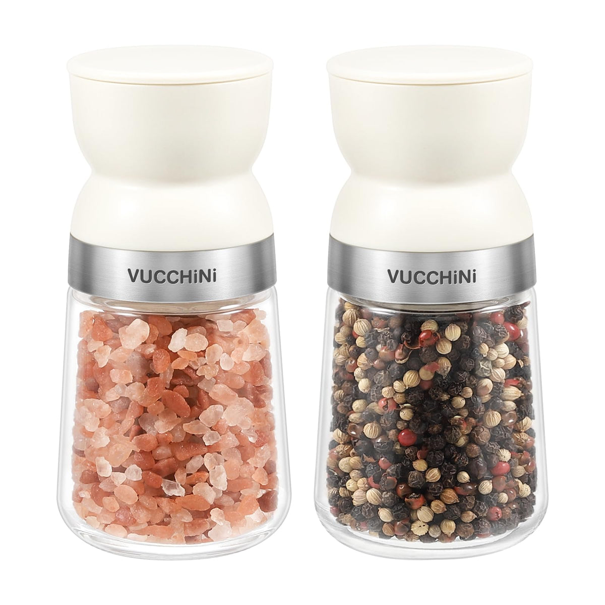 Vucchini salt and pepper grinders with doublesphere ergonomic design for effortless seasoning