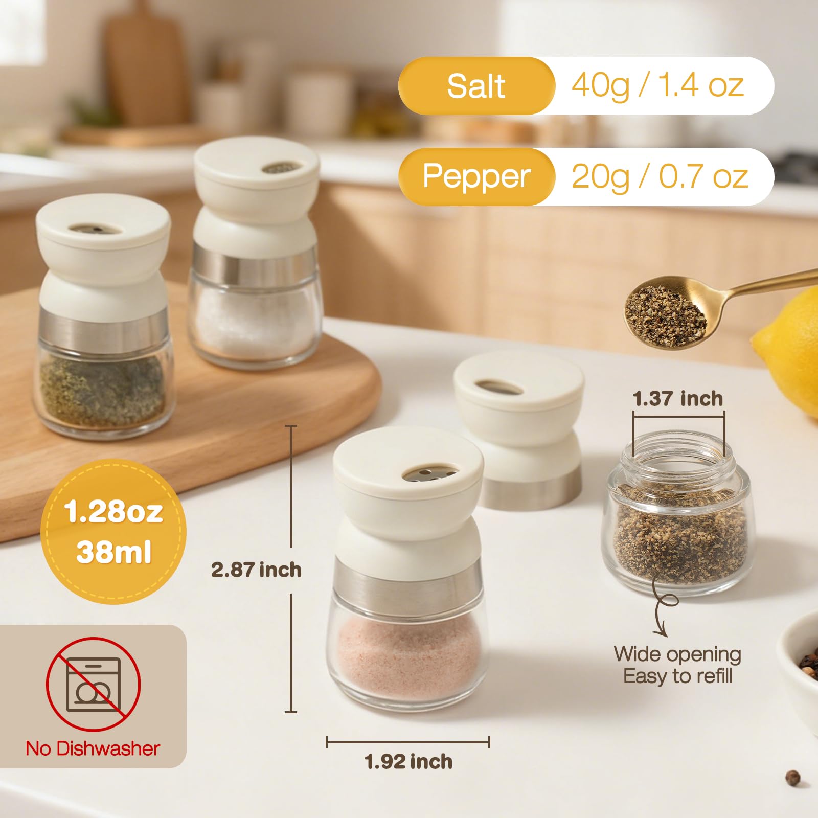 Vucchini dual-hole pour-control shaker demonstrates precise seasoning on the go