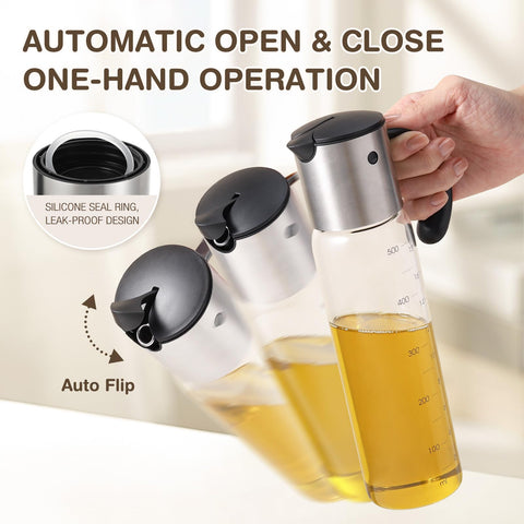 Vucchini glass cruet shows clear measurements for precise portion control.