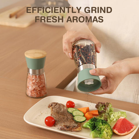 Vucchini grinders in action showing precise salt or pepper grinding.
