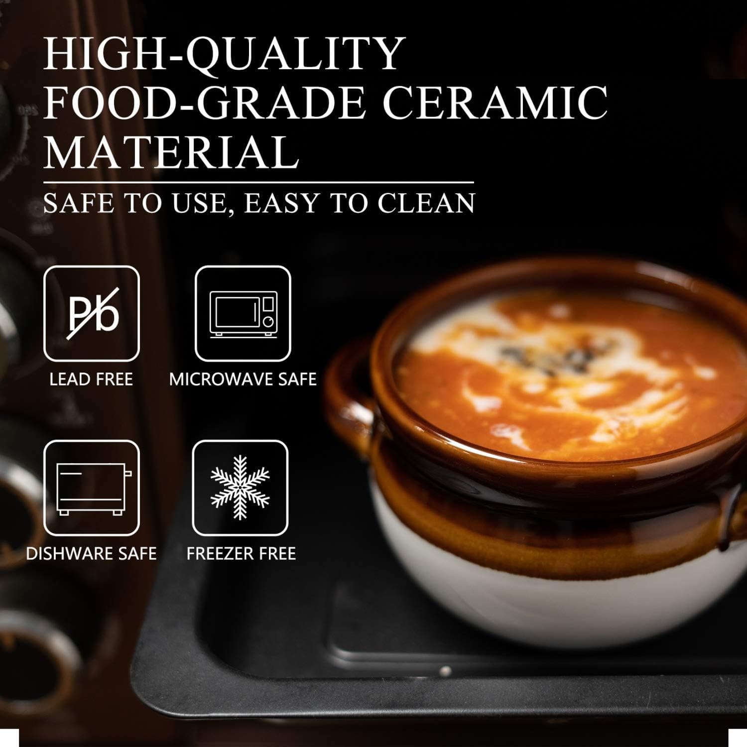 Vumdua ceramic soup crock designed for French onion servings