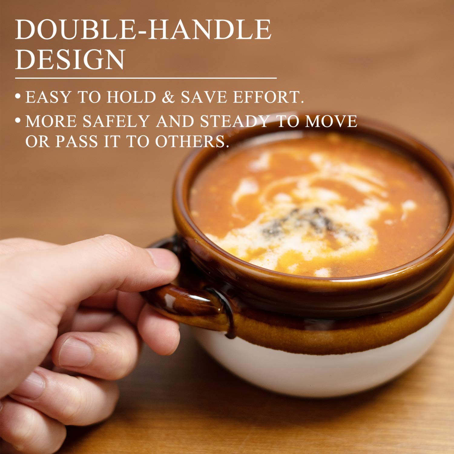 Vumdua double handle design provides a secure grip when passing bowls to guests