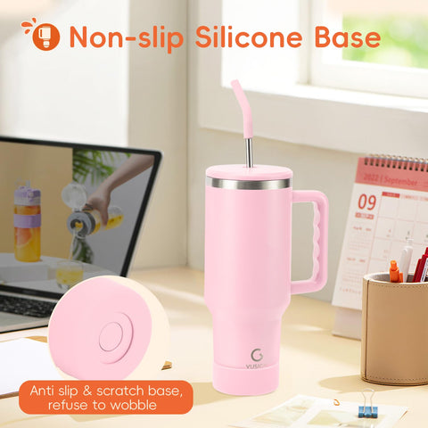 VUSIGN 40 oz tumbler with non-slip base stays steady on any surface.