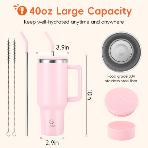 VUSIGN blush tumbler fits car cup holders for convenient travel.