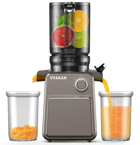 VVAKAM juicer with whole-fruit feed chute for quick, prep-free juicing