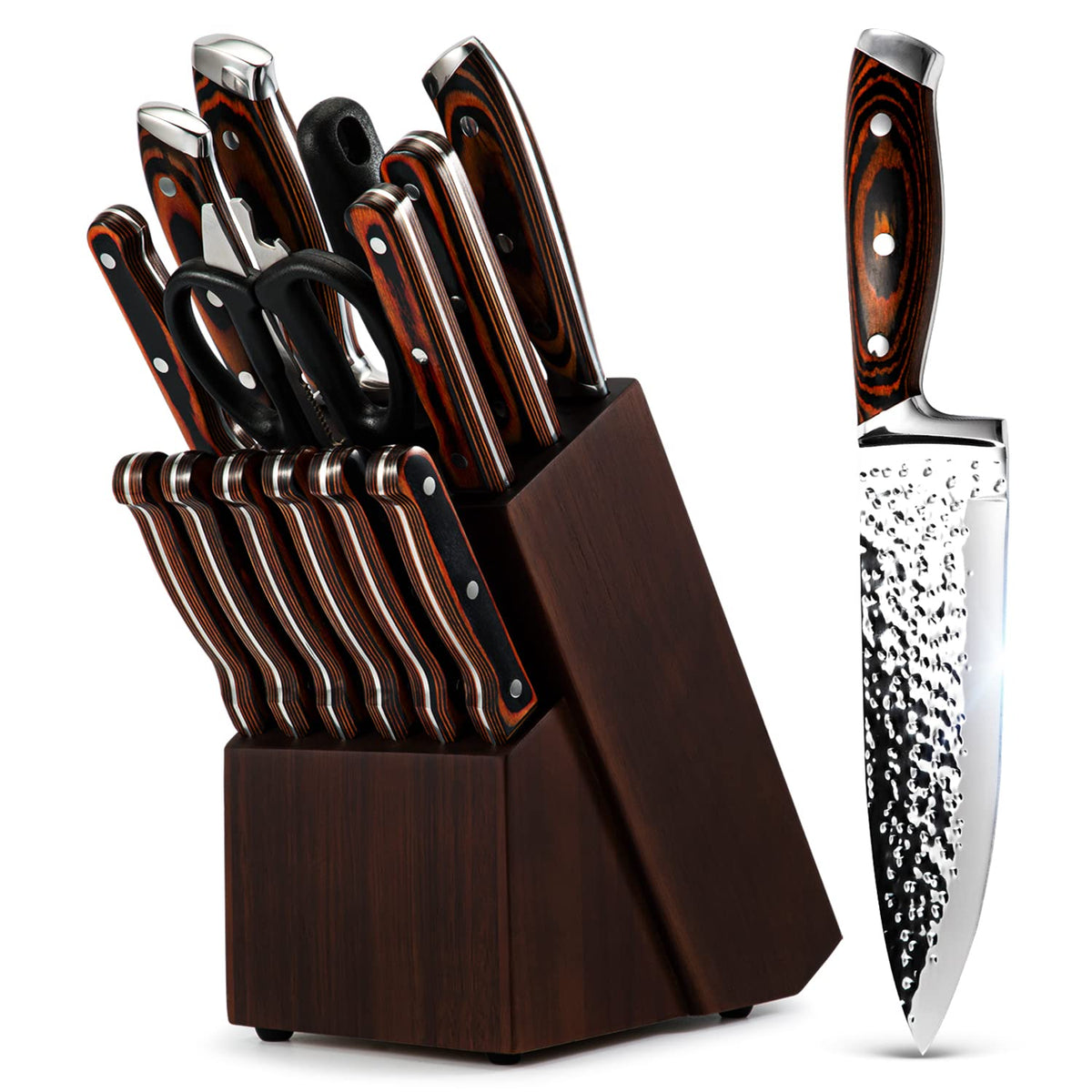 Vvwgkpk knife set full block shows organized blades for easy access and storage.