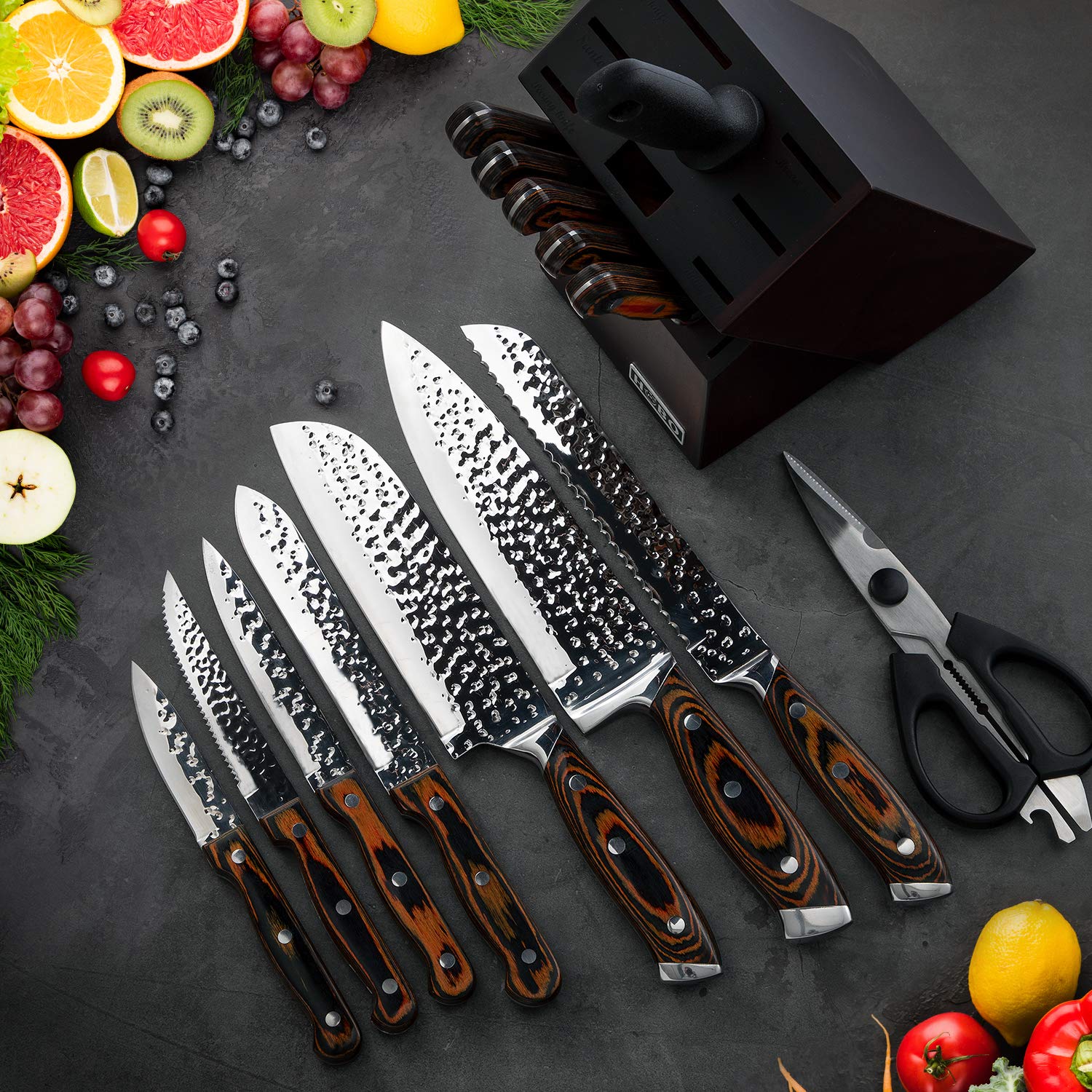 Vvwgkpk pakkawood block storage keeps blades secure and neatly organized.
