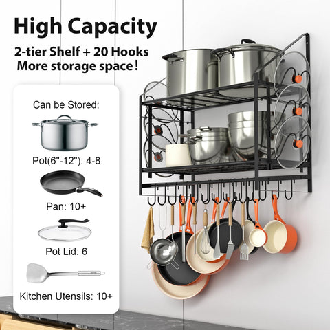 VyGrow 20 movable hooks for customizable cookware hanging.