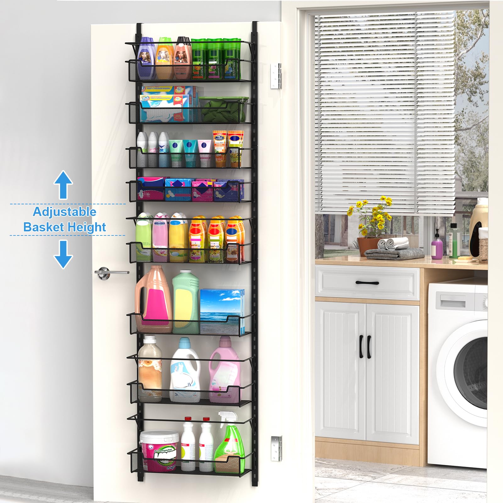 VyGrow adjustable pantry baskets keep tall items upright and accessible.