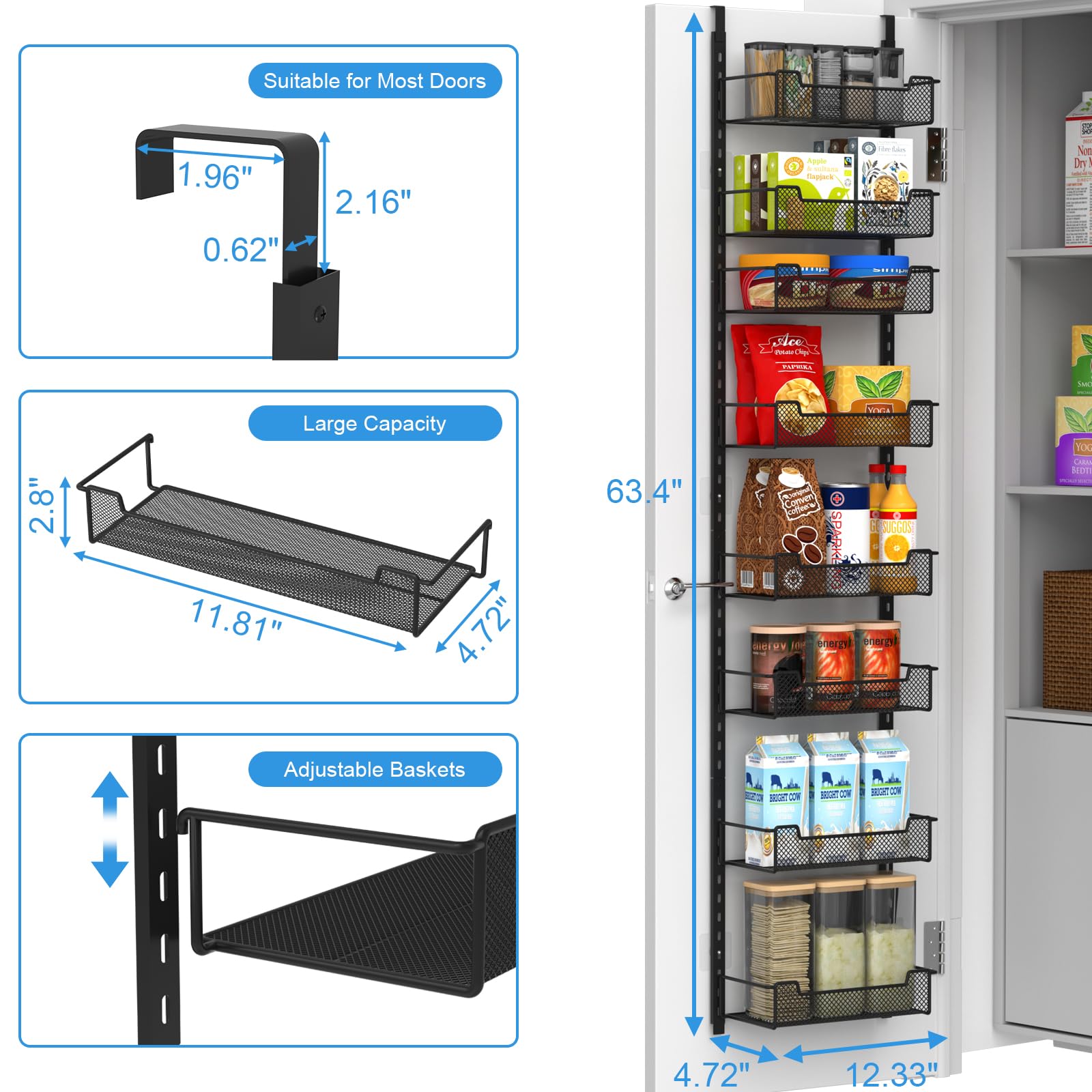VyGrow carbon steel frame provides durable, rust-resistant pantry organization.