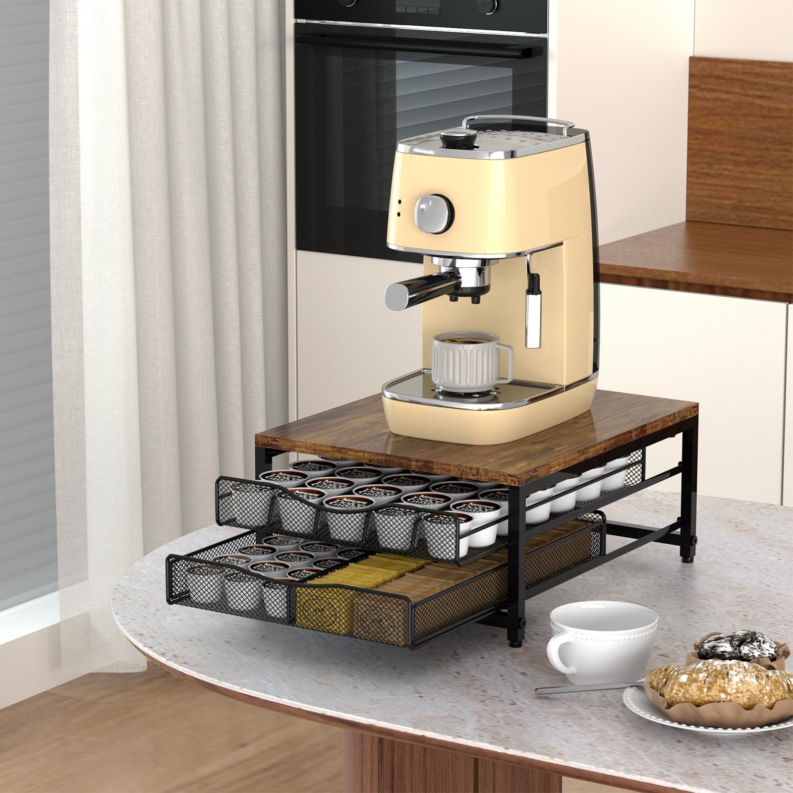 VyGrow coffee pod holder with sliding drawer for easy pod access