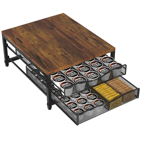 VyGrow coffee pod holder top view showing sturdy wood surface for the coffee maker