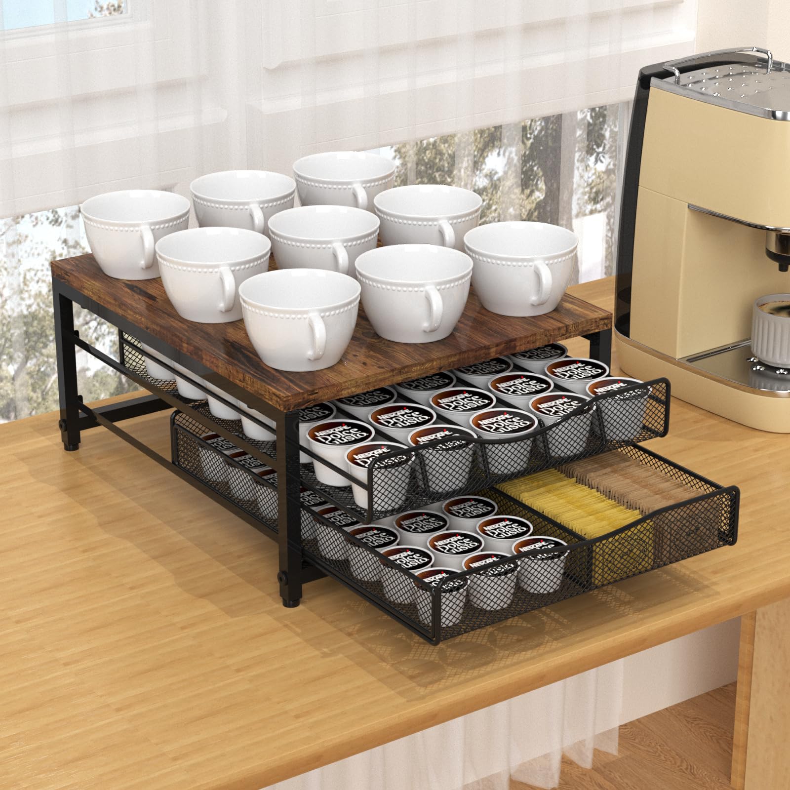 VyGrow countertop coffee pod storage in a tidy kitchen scene