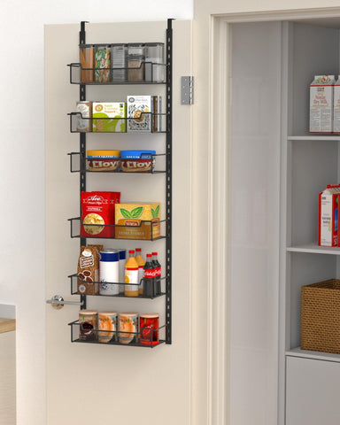 VyGrow over-the-door pantry organizer with six baskets for spacious storage.