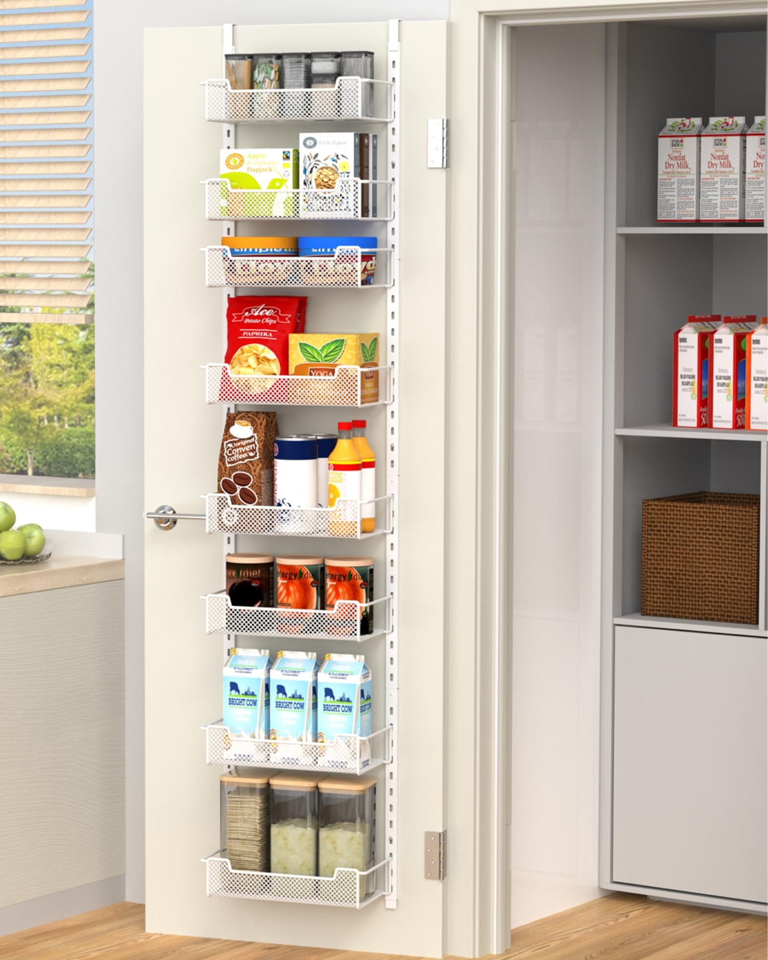 VyGrow over-the-door pantry organizer with eight baskets for kitchen storage