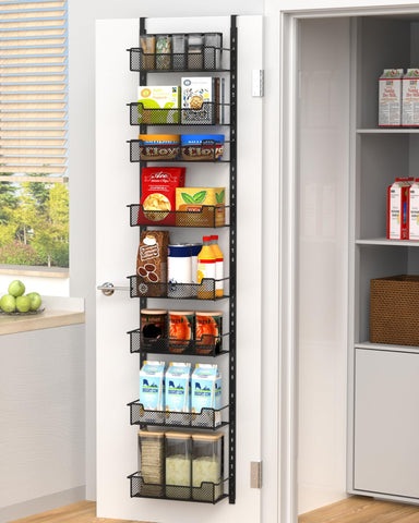 VyGrow over-the-door pantry organizer with 8 adjustable baskets for versatile storage.