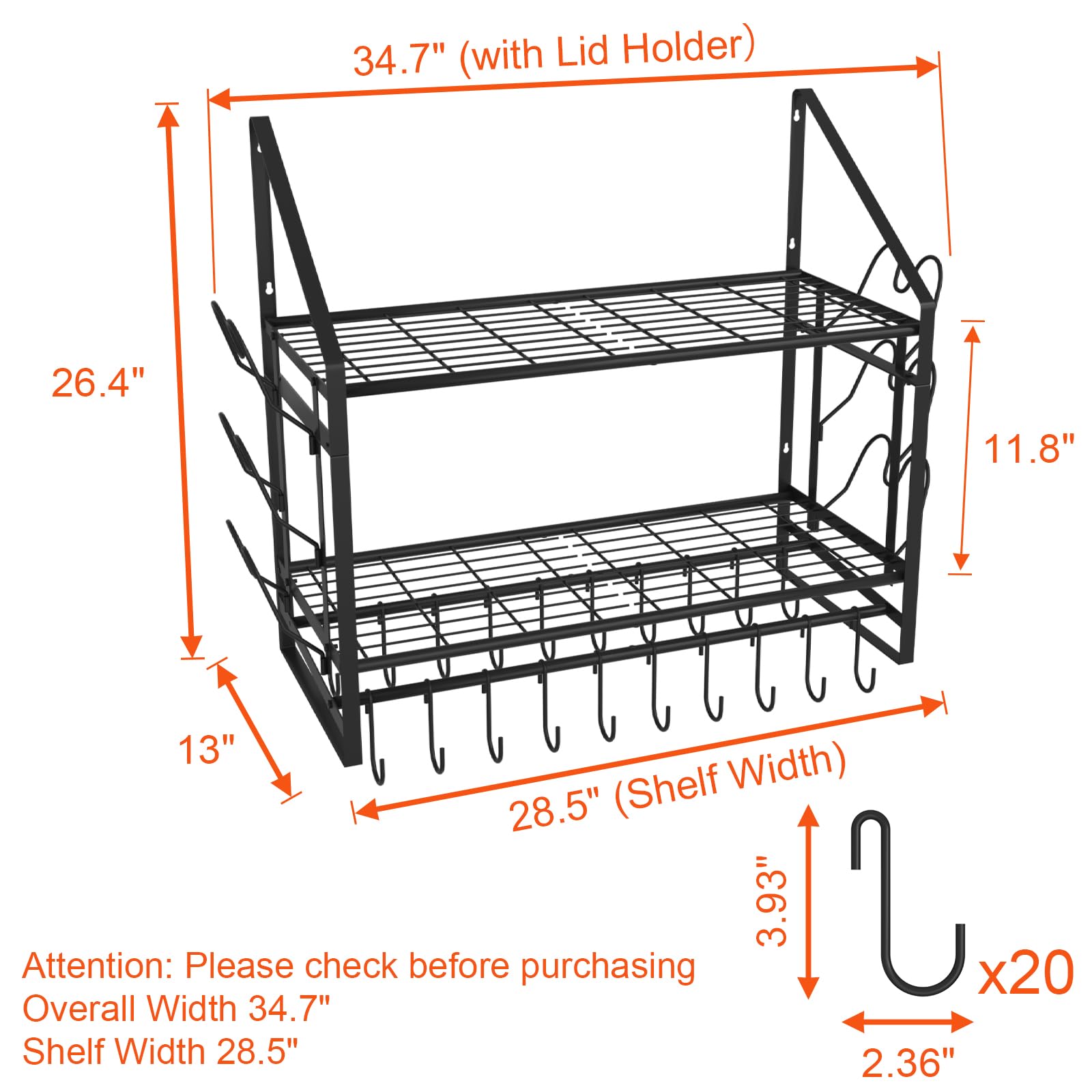 VyGrow wall-mounted pot rack showcasing sturdy steel construction.