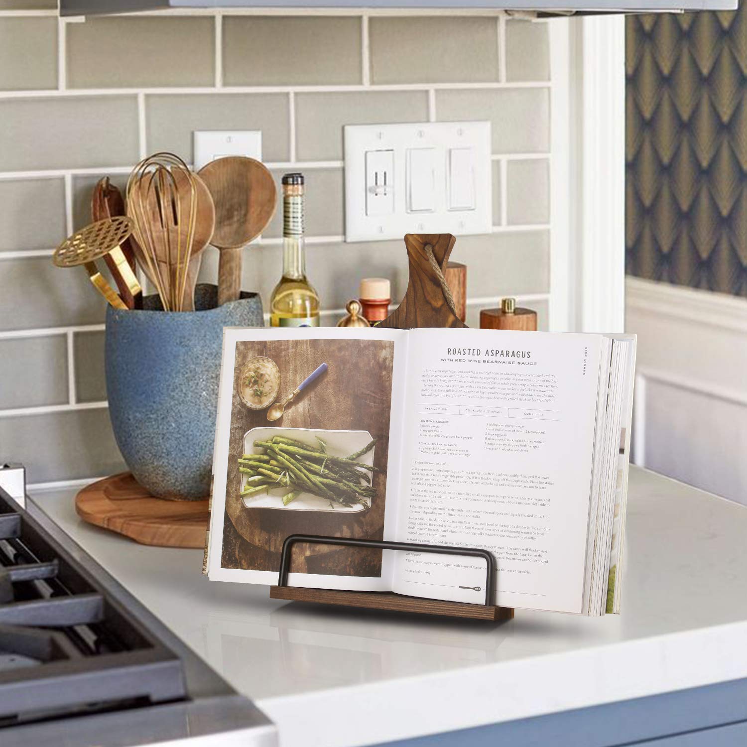 VYNOPA hinged-kickstand keeps recipes at an ergonomic reading angle.