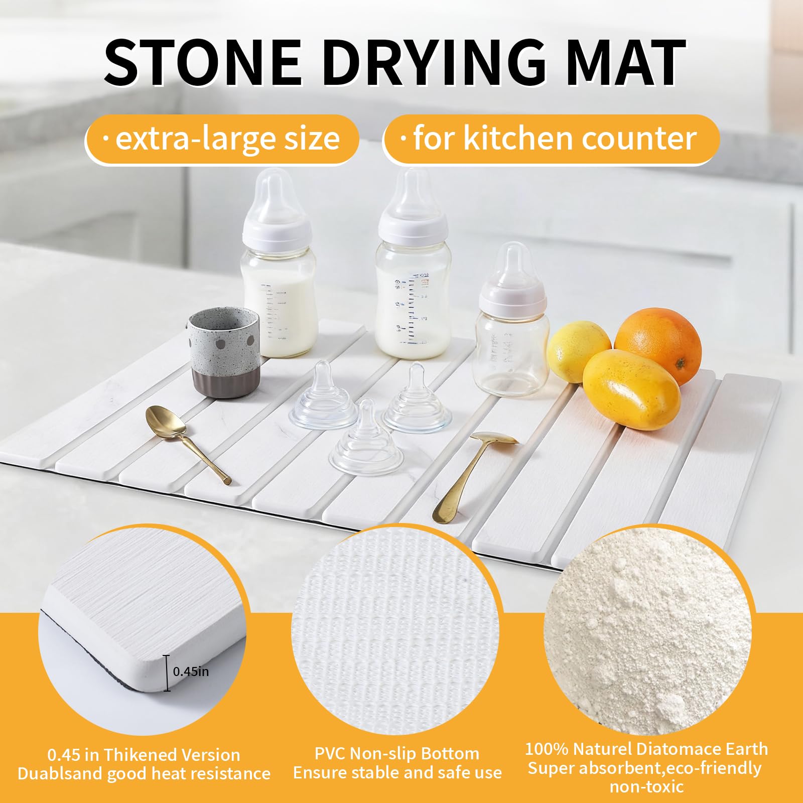 VYRASSIUM 24x16 stone drying mat dries dishes and cups efficiently