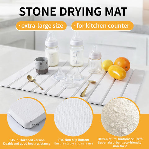 VYRASSIUM 24x16 stone drying mat dries dishes and cups efficiently