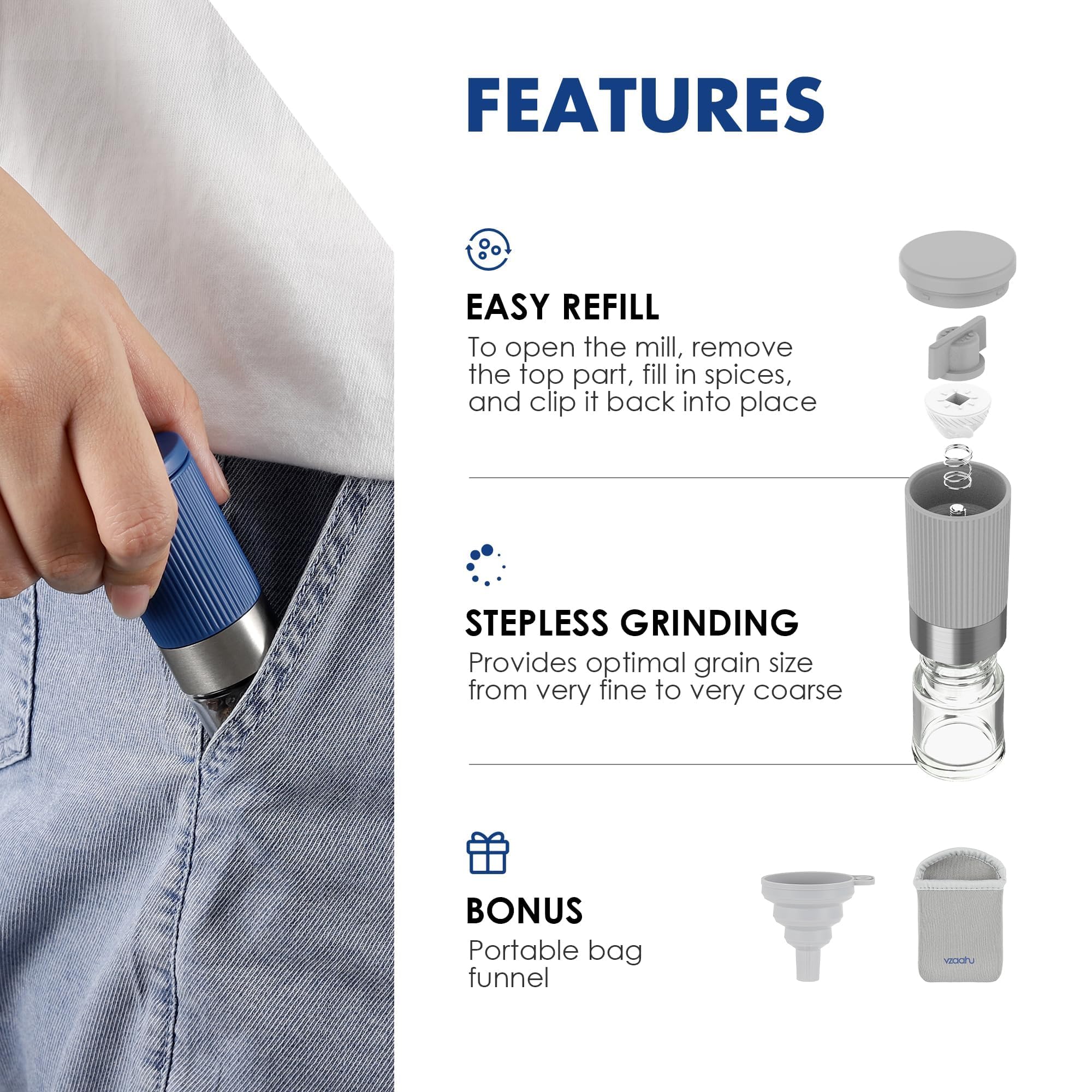 Vzaahu travel funnel and bag set, perfect for camping and on the go seasoning.
