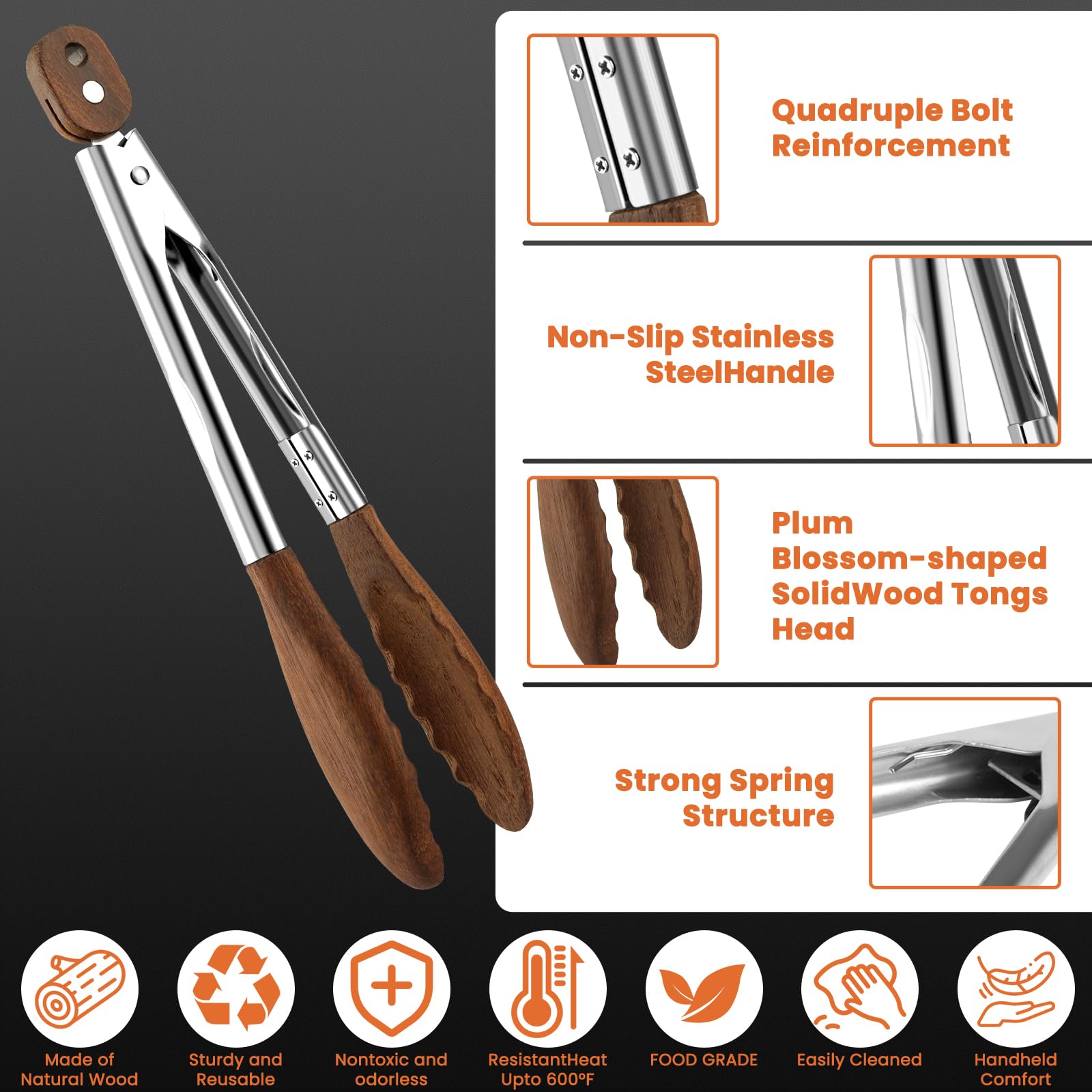 VZZNN wooden tongs 12-inch reach for grilling and handling deep pots safely.