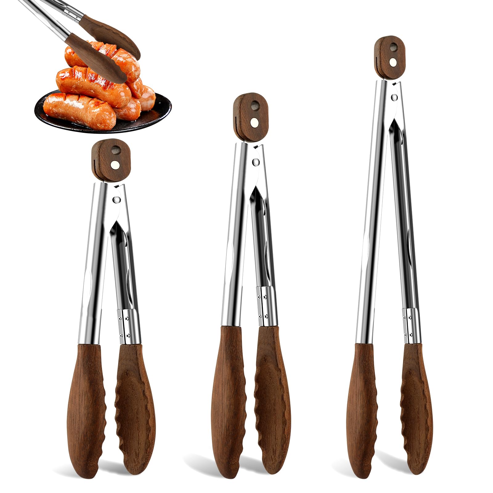 VZZNN wooden tongs 7-inch close-up shows gentle tips for delicate garnishing and cookware protection.