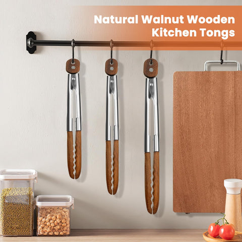 VZZNN wooden tongs 12-inch on grill showing heat-resistant safe handling.