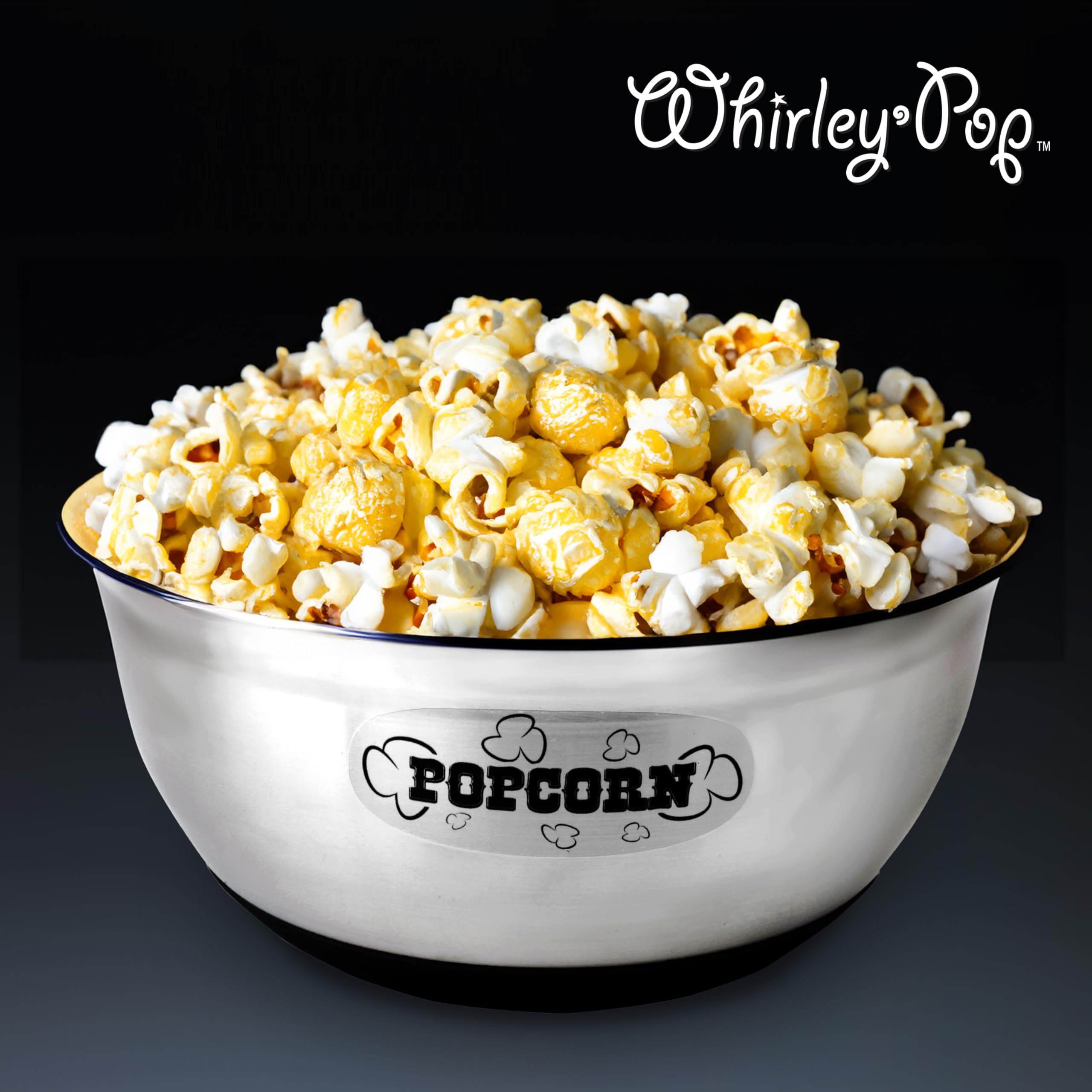 Wabash Valley Farms stainless steel popcorn-serving bowl showcasing durability for family gatherings.