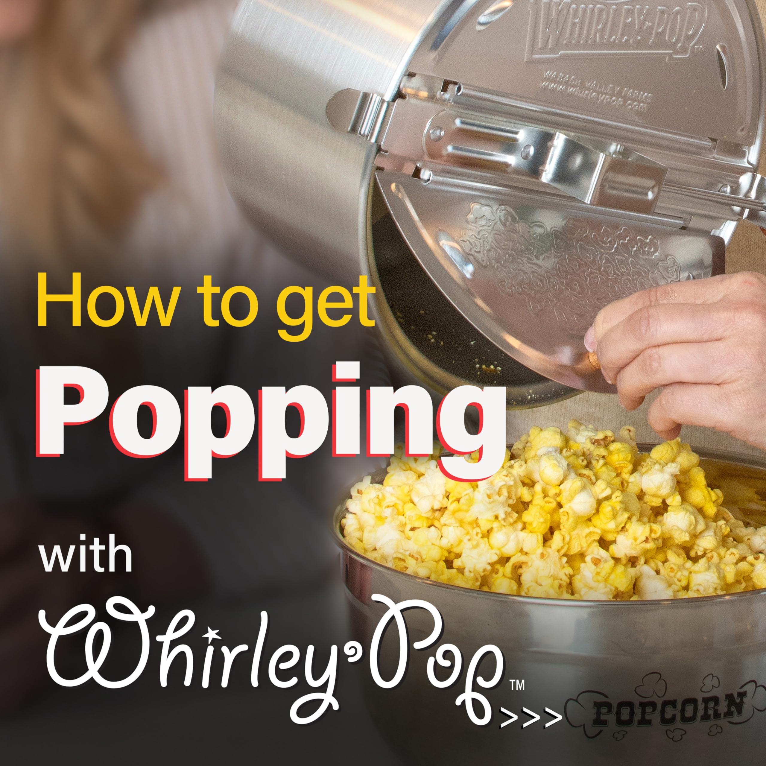 Wabash Valley Farms Whirley Pop stovetop popper in silver for compact storage.
