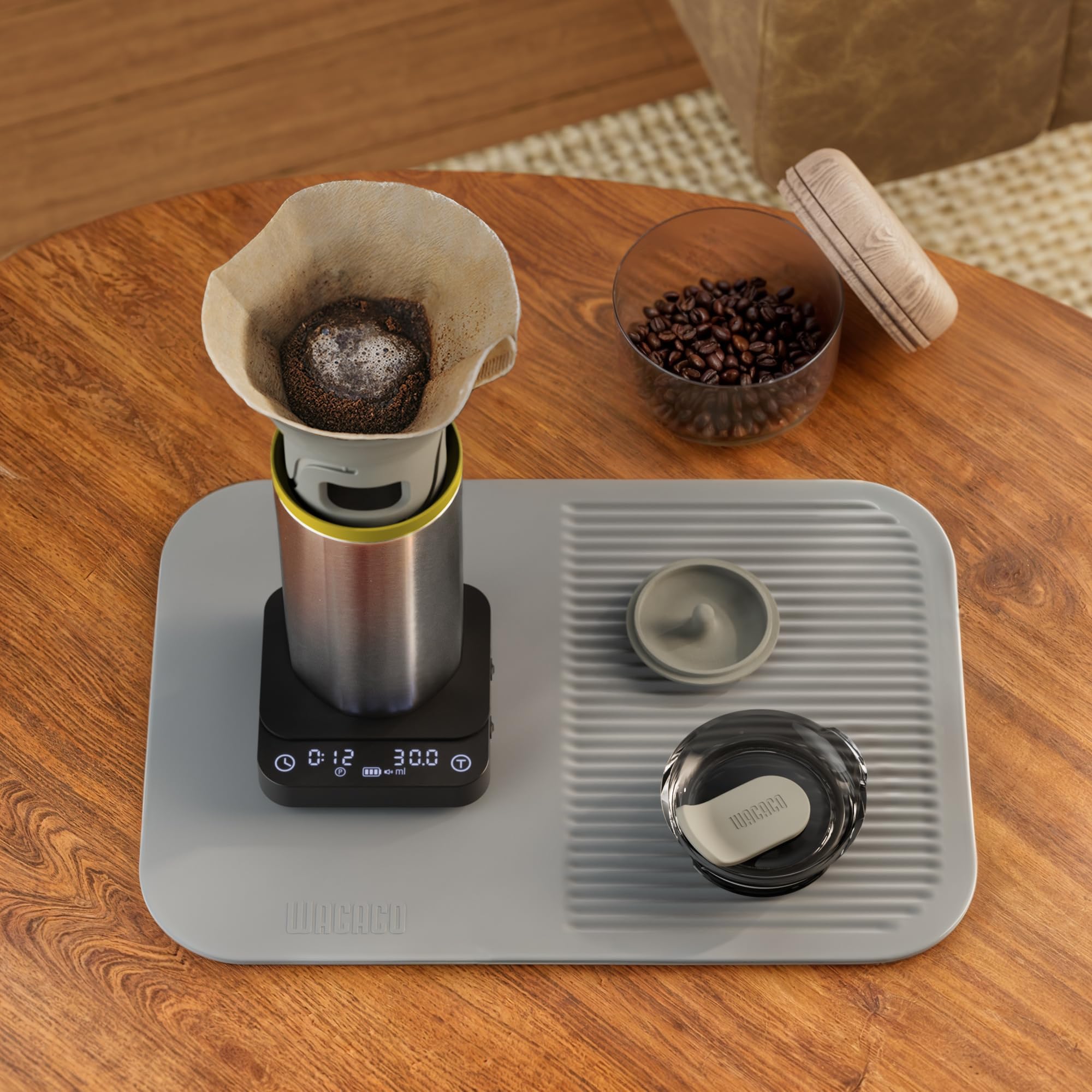 WACACO Exagram Pro includes timer and tare for repeatable, accurate pours.