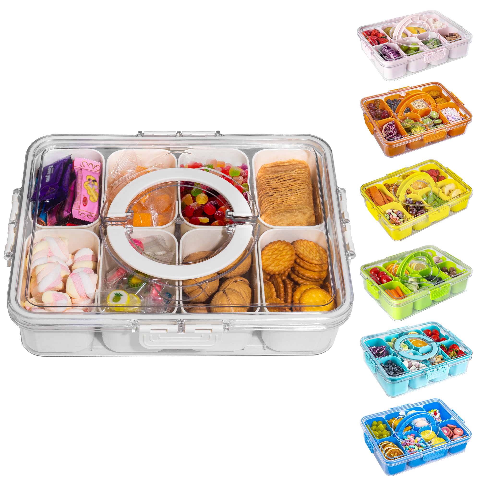 WACOI divided snack tray with lid and handle for travel and organization