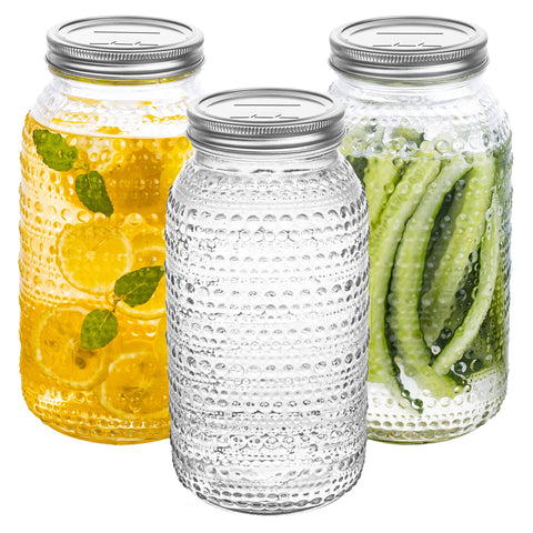 WACOI 64 oz mason jar with hobnail exterior for stylish pantry storage.