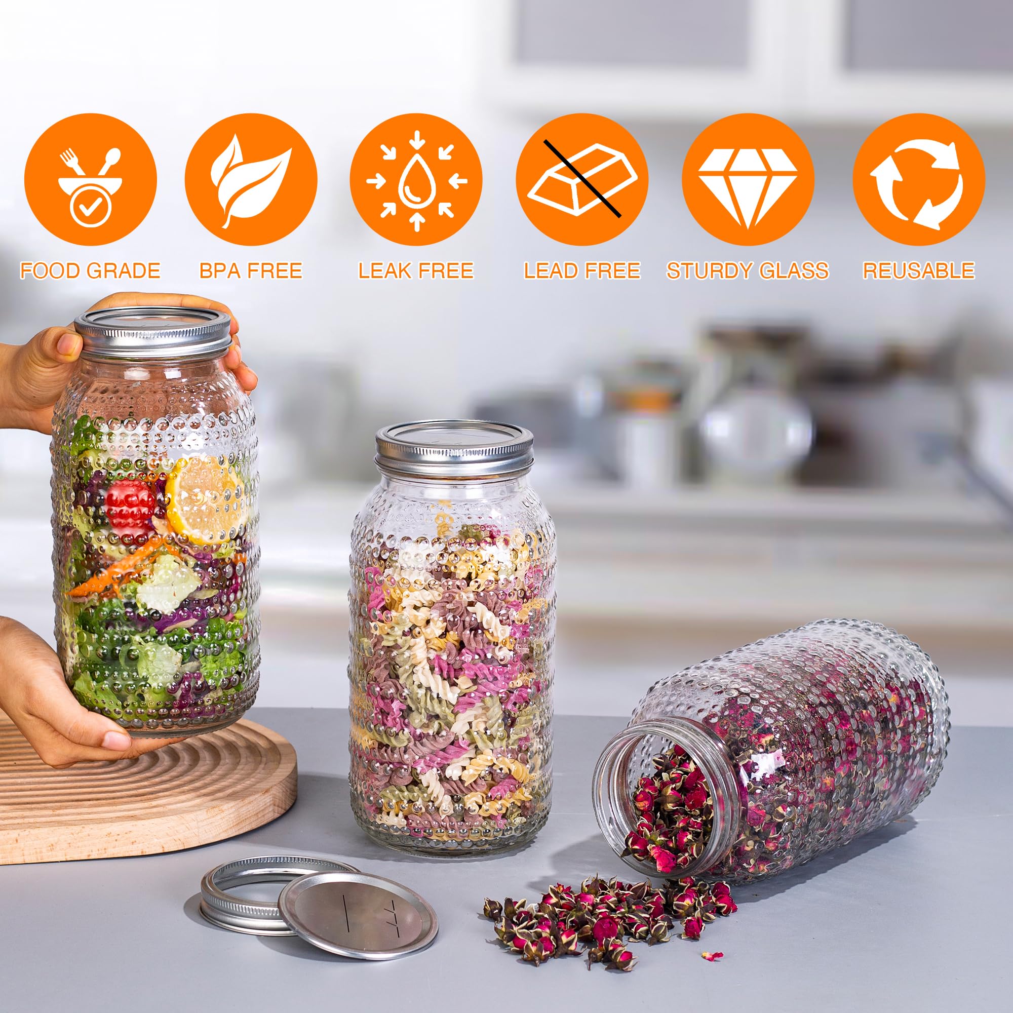 WACOI 64 oz jar with thick glass ensures durable, reusable storage.